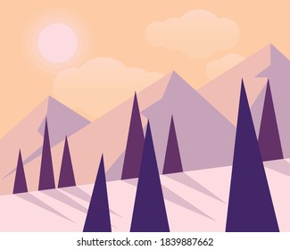 El paisaje natural. Estilo de diseño plano vectorial