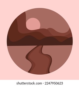 natural landscape vector illustration in brown tones circular pattern
