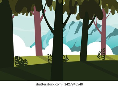 Natural landscape view inside the forest with mountain range in background landscape view in spring summer season time