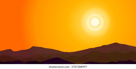 natural landscape view with sunset over mountains