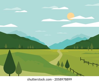 Natural landscape with wide meadows. flat design style vector illustration.