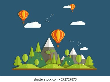 Natural landscapes in a flat style on blue background