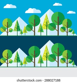 Natural landscapes in a flat style on blue background
