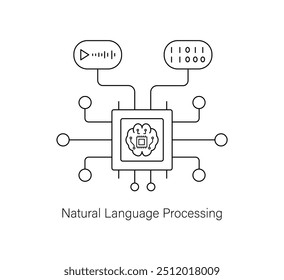  Ícone de Processamento de Linguagem Natural, Mineração de Texto Ativada por AI, Modelagem de Linguagem e Análise de Dados com Traço Editável.