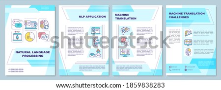 Natural language processing brochure template. Machine learning. Flyer, booklet, leaflet print, cover design with linear icons. Vector layouts for magazines, annual reports, advertising posters