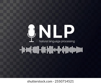 Natural Language Processing-Konzept. NLP-Poster. KI und Linguistiktechnologie analysieren und interpretieren menschliche Sprache. Mikrofon und Wellenform. Chatbots, Sprachassistenten und Vektorgrafik der Stimmungsanalyse