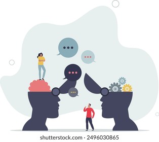 Natural language processing or NLP as AI development.learning and interaction.flat design.illustration with people.