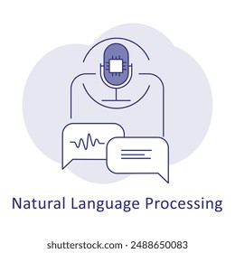 Natural Language Processing (NLP) Icon: AI Language Understanding, Text Analysis, Sentiment Analysis, Machine Translation.