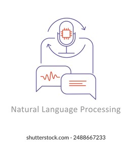 Natural Language Processing (NLP) Icon: AI Language Understanding, Text Analysis, Sentiment Analysis, Machine Translation.