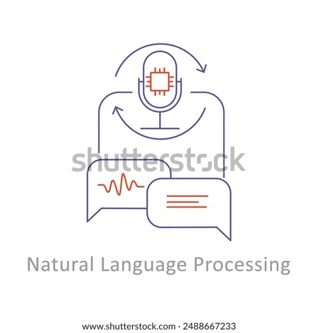 Natural Language Processing (NLP) Icon: AI Language Understanding, Text Analysis, Sentiment Analysis, Machine Translation.
