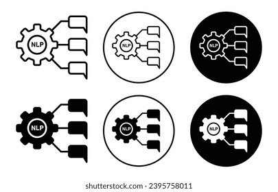 Procesamiento de lenguaje natural NLP o icono de programación neuro-lingüística. tecnología de aprendizaje automático para comunicar, interpretar el lenguaje humano a través de un conjunto de símbolos de computadora. Signo de idioma de NLP.