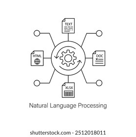 Natural Language Processing, Text Mining, AI Language Models, and Machine Learning Icon with Editable Stroke.