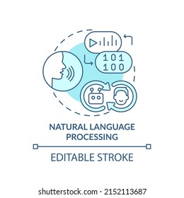 Natural language processing turquoise concept icon. Field of machine learning abstract idea thin line illustration. Isolated outline drawing. Editable stroke. Arial, Myriad Pro-Bold fonts used