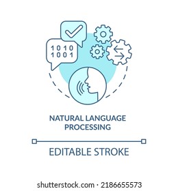 Natural language processing turquoise concept icon. Machine learning engineer skill abstract idea thin line illustration. Isolated outline drawing. Editable stroke. Arial, Myriad Pro-Bold fonts used