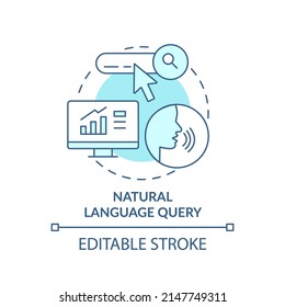 Natural language query turquoise concept icon. Defining augmented data management abstract idea thin line illustration. Isolated outline drawing. Editable stroke. Arial, Myriad Pro-Bold fonts used