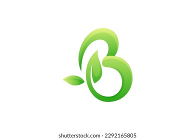 natural leaf and B letter logo design template