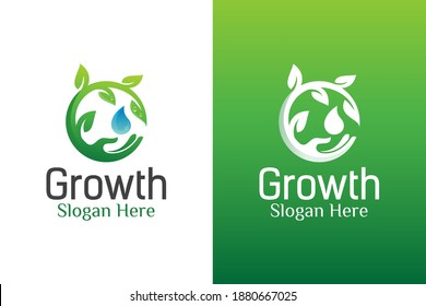 natural leaf care and water drop ecology logo. fresh olive oil drop, green logo friendly. growth symbol