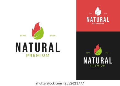 Natural leaf with fire flame logo design concept vector template illustration