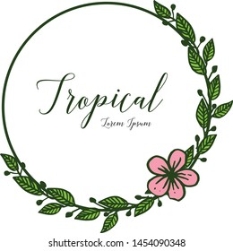 Natural leaf flower frame isolated on white background, summer tropical. Vector
