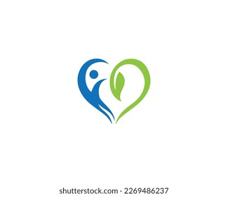 Natural Leaf And Human Love Logo Design Icon Creative Vector Illustration.