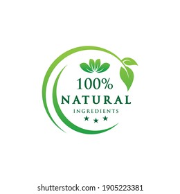Natural Leaf Icon. 100% Naturals Vector Image
