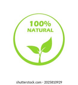 Natural leaf icon. 100% naturals vector image, illustration