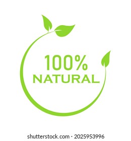 Natural leaf icon. 100% naturals vector image, illustration