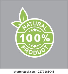 Natural leaf icon. 100% naturals vector, image.
