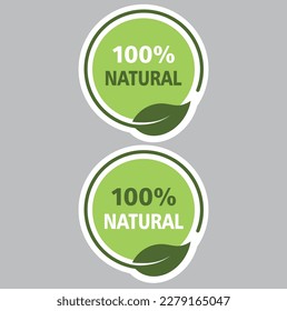 Natural leaf icon. 100% naturals vector, image.