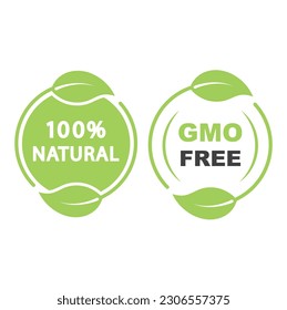 Natural leaf icon and  100% naturals vector, Gmo free, labell.