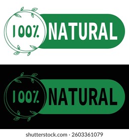 Natural leaf icon. 100% naturals vector 
