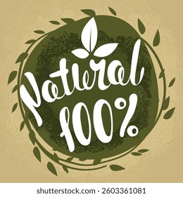 Natural leaf icon. 100% naturals vector 