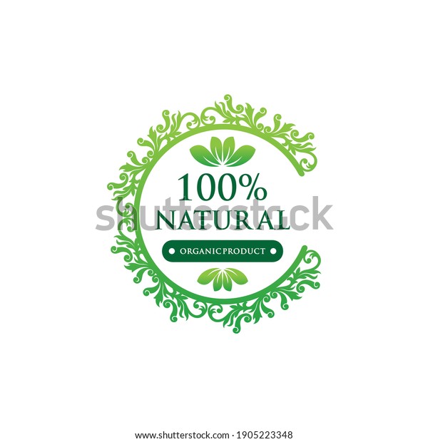 Natural leaf\
icon. 100% naturals vector\
image\
