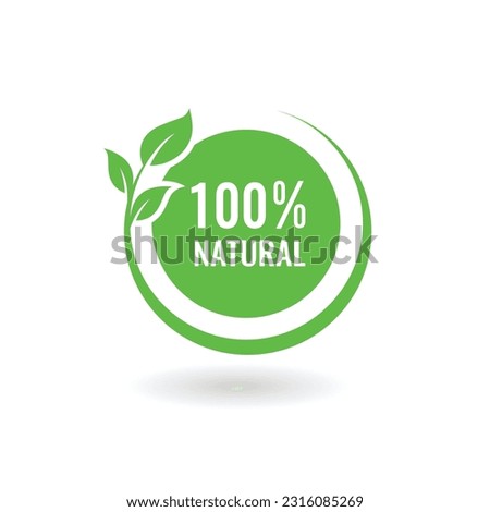 Natural Leaf Icon. 100% Natural Product Label Sign Vector