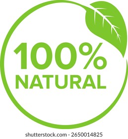 Natural Leaf Icon – 100% Natural Vector Image for Eco-Friendly and Organic Products