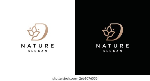 Plantilla de diseño de logotipo de letra D de hoja natural	