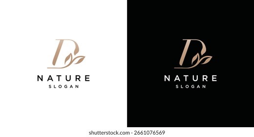 Plantilla de diseño de logotipo de letra D de hoja natural	