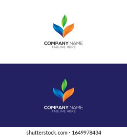 Natural leaf logo - 3 Color Gradient. Orange, Green, Blue. Modern flower leaf logo vector design. nature icon with color gradient style.
