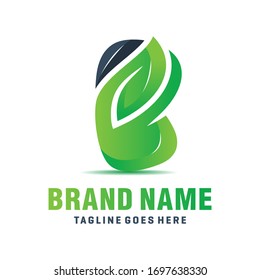 natural leaf logo design letter B