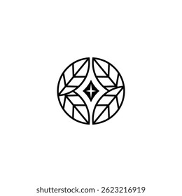 natural leaf logo design with sparkling star in the middle