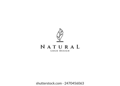 Natural leaf logo with minimal line art design