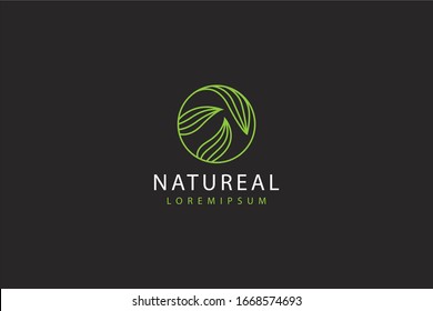 logotipo de hoja natural. Diseño abstracto moderno de hojas dentro de un círculo. Plantilla de icono de línea de vectores