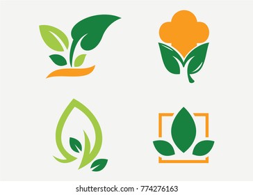 Natural Leaf Logo Set Template Design Vector, Emblem, Design Concept, Creative Symbol, Icon