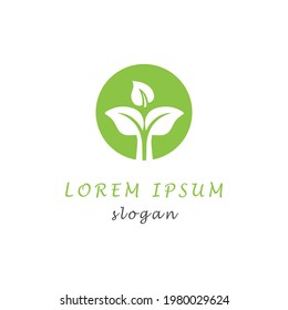 Natural leaf logo template inspiration. Natural leaf vector health logo in a circle shape