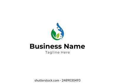 natural leaf logo with water drop shape in flat design style