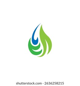 natural leaf logo in water drop shape in flat design style