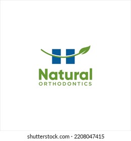 natural leaf orthodontic logo design,brace smile vector
