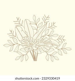 natural leaf set template vector thin natural soft gold color