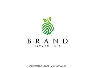 Natural Leaf Spring Water Droplet Fingerprint in Green flat logo design vector style concept