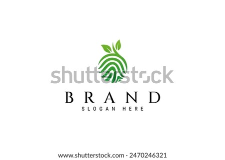 Natural Leaf Spring Water Droplet Fingerprint in Green flat logo design vector style concept
